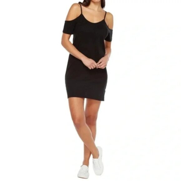 LNA Off The Shoulder Tee Dress T-shirt Mini Cut Out Open Shoulders Black Size XS - Picture 2 of 16